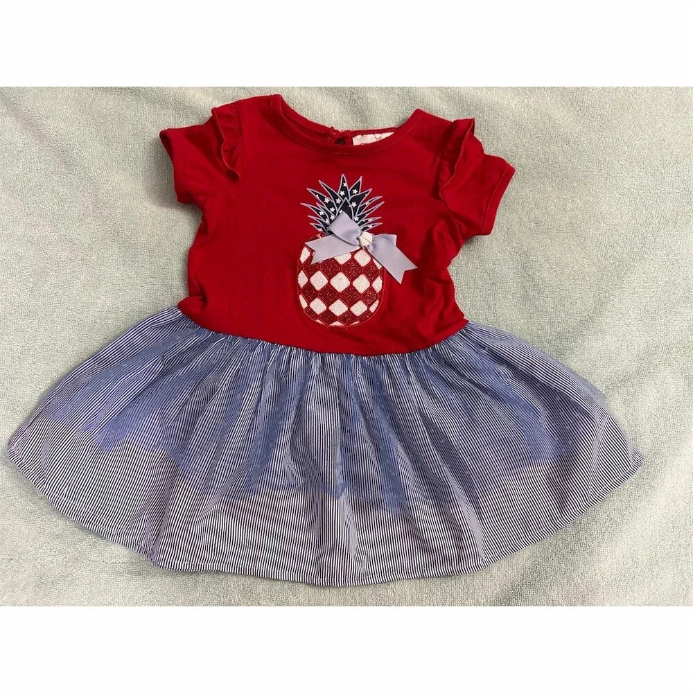 Rare Editions Baby Girl 2pc Patriotic Pineapple Dress Set w/ Bloomers 4th